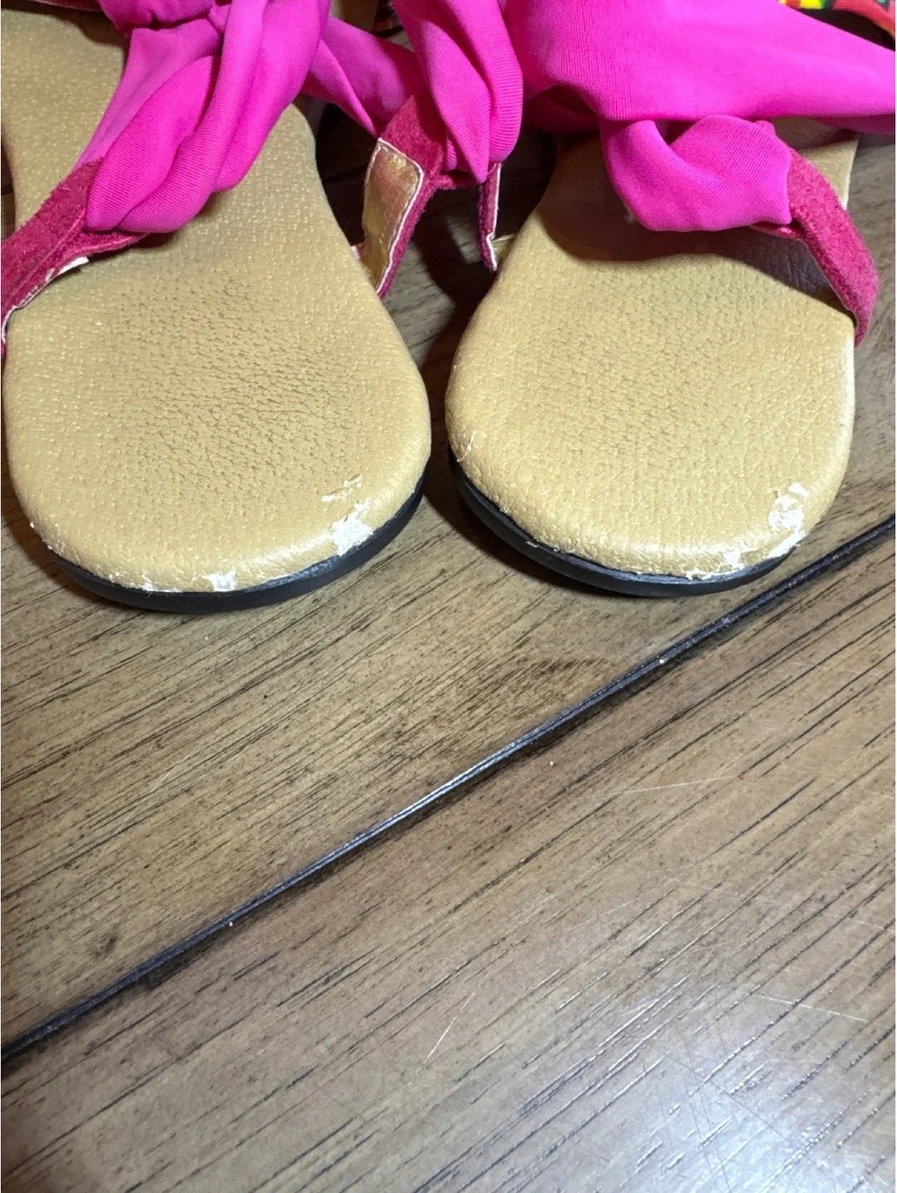Handmade Hot Pink Floral Wrap Sandals Size 7 – Beaded Boho Style